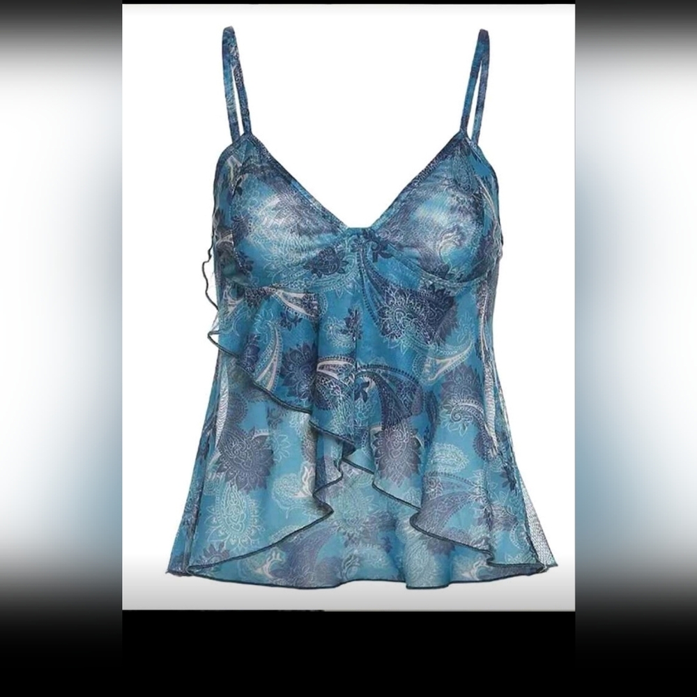 Blue Paisley Sheer Camisole Top